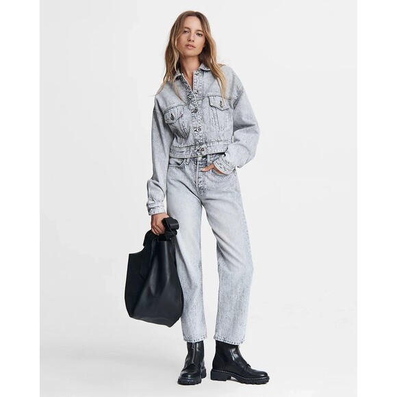 New Womens Designer Rag & Bone NWT $248 Maya HR Slim Jeans Acid Gray White 32 - Picture 8 of 9